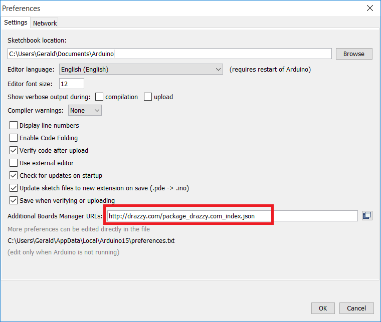 arduino preferences new